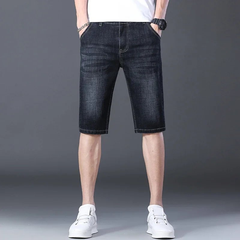 2023 Blue Soft Denim Short For Men Mens Summer Stretch Light Weight Jean Knee Length Pants