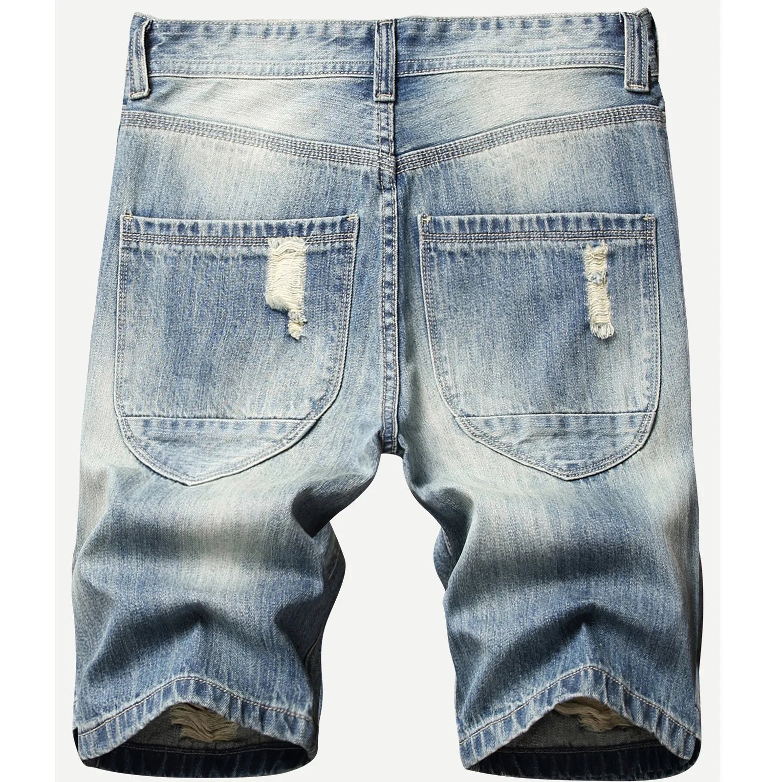 Men'S Ripped Patch Shorts Jeans Fashion Trend Cuffed Patch Denim Shorts Classic Retro All-Match Straight Shorts With Pockets