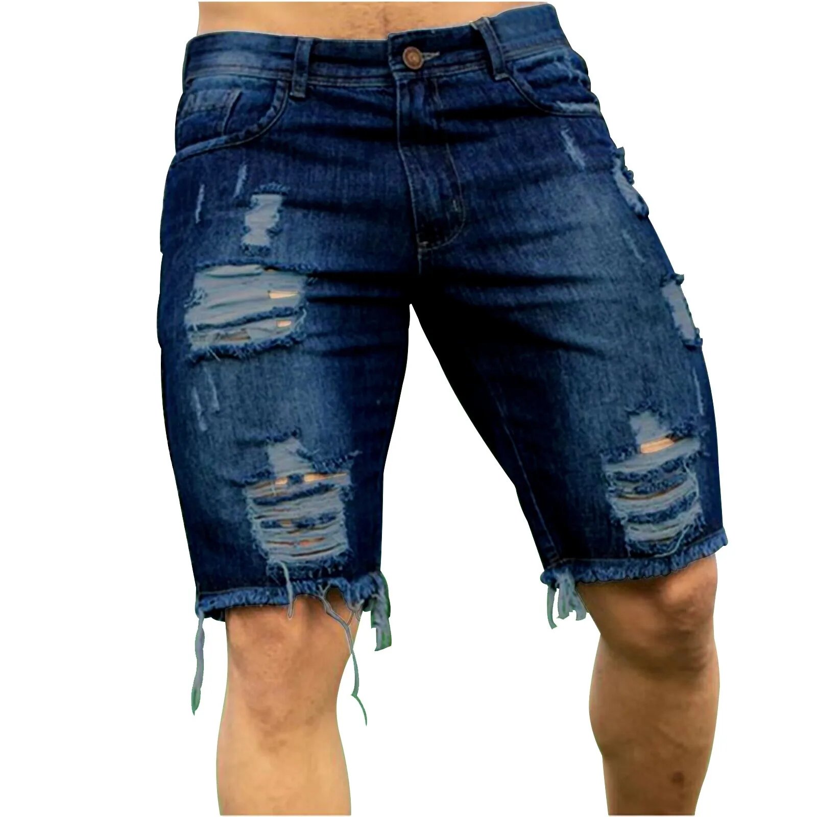 2024 Summer Denim Shorts For Men Loose Fit Hip Hop Distressed Ripped Wide Leg Men's Cropped Pants Short Jeans Oversize