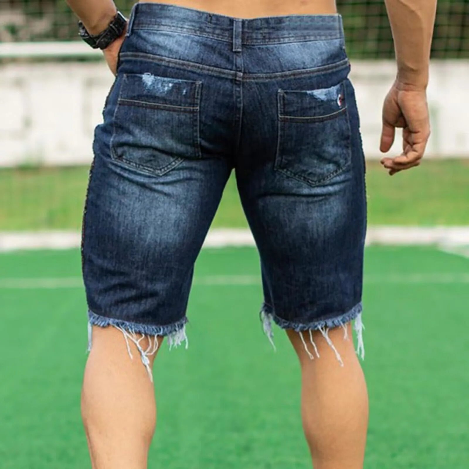 2024 Summer Denim Shorts For Men Loose Fit Hip Hop Distressed Ripped Wide Leg Men's Cropped Pants Short Jeans Oversize