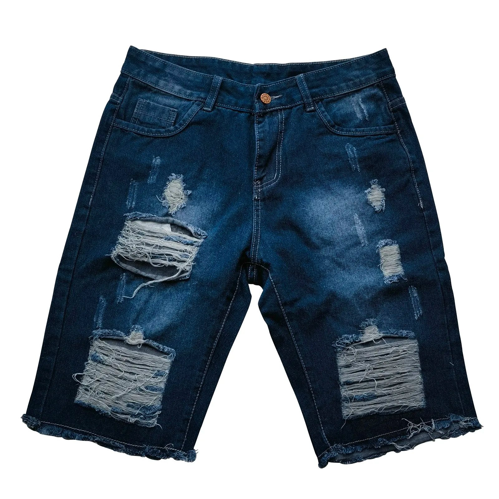 2024 Summer Denim Shorts For Men Loose Fit Hip Hop Distressed Ripped Wide Leg Men's Cropped Pants Short Jeans Oversize