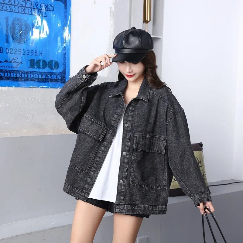 2022 Spring Autumn Long Sleeve Embroidered Sequin Cartoon Oversized Denim Jacket Women Loose Mid-Length Fashionable Jeans Coat