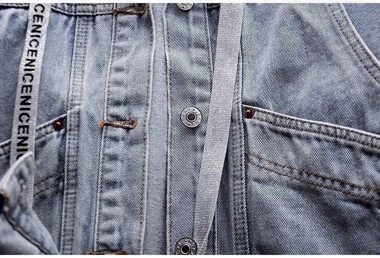 WTEMPO Women Spliced Hoodie Drawstring Long Sleeve Denim Coat Button Down Hoody Blue Black Jean Spring Autumn Outwear