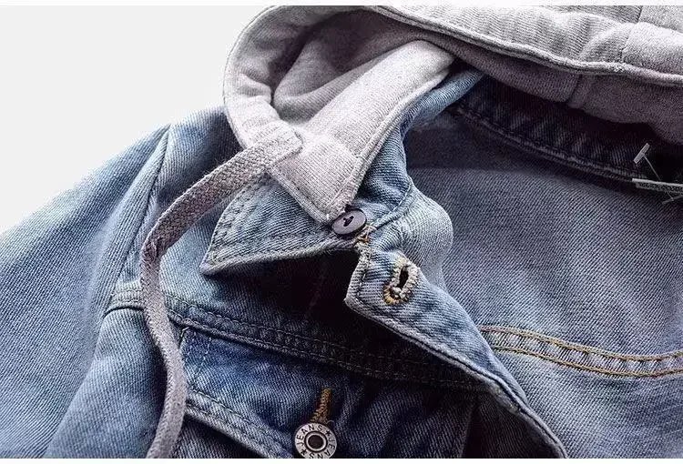 Denim Jacket Woman Hooded Short Style Clothing Retro Topcoat Pocket Buttons Long Sleeved Loose Fitting Spring Winter Plus Size