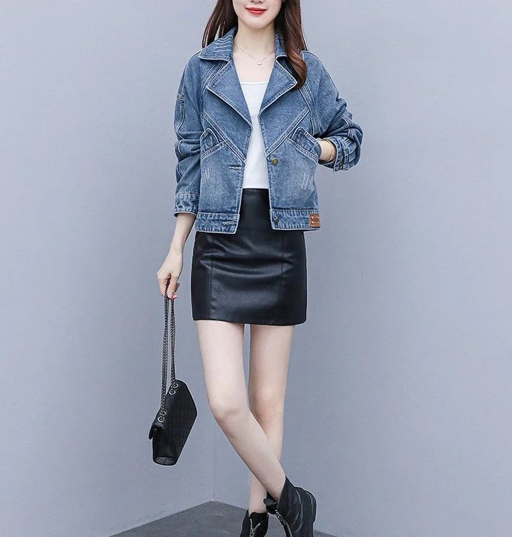 Blue Women's Denim Jackets Crop Spring Autumn Female Jeans Coat Small Short Original New in Outerwears Harajuku Cowgirl Clothing