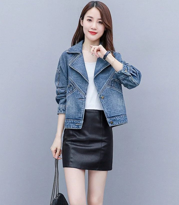 Blue Women's Denim Jackets Crop Spring Autumn Female Jeans Coat Small Short Original New in Outerwears Harajuku Cowgirl Clothing