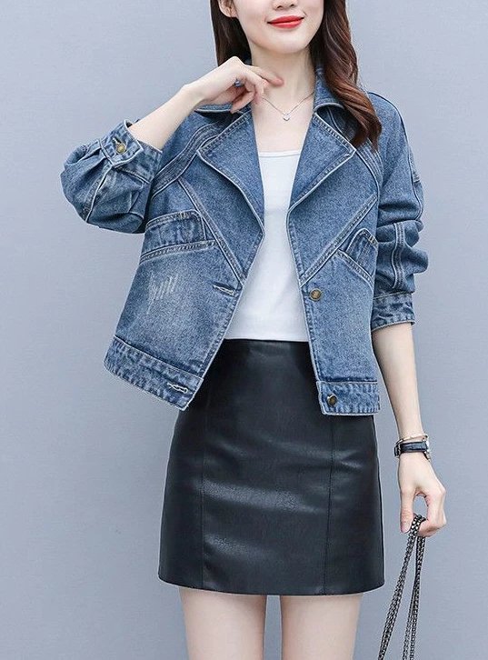 Blue Women's Denim Jackets Crop Spring Autumn Female Jeans Coat Small Short Original New in Outerwears Harajuku Cowgirl Clothing