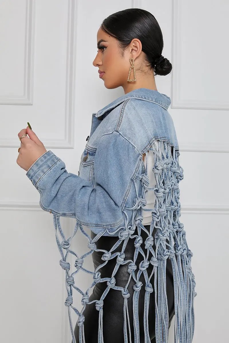 New Back Mesh Tassel Denim Jacket Women