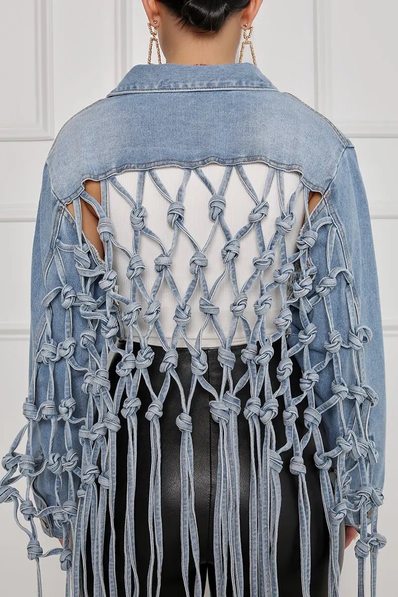 New Back Mesh Tassel Denim Jacket Women