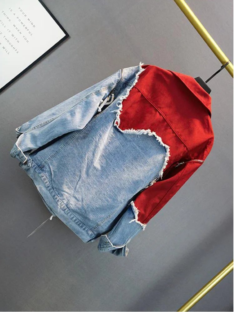 Autumn Denim Jacket Women Streetwear Fashion Irregular Patchwork Jeans Jacket Female Casual Loose Jeans Coat Streetwear