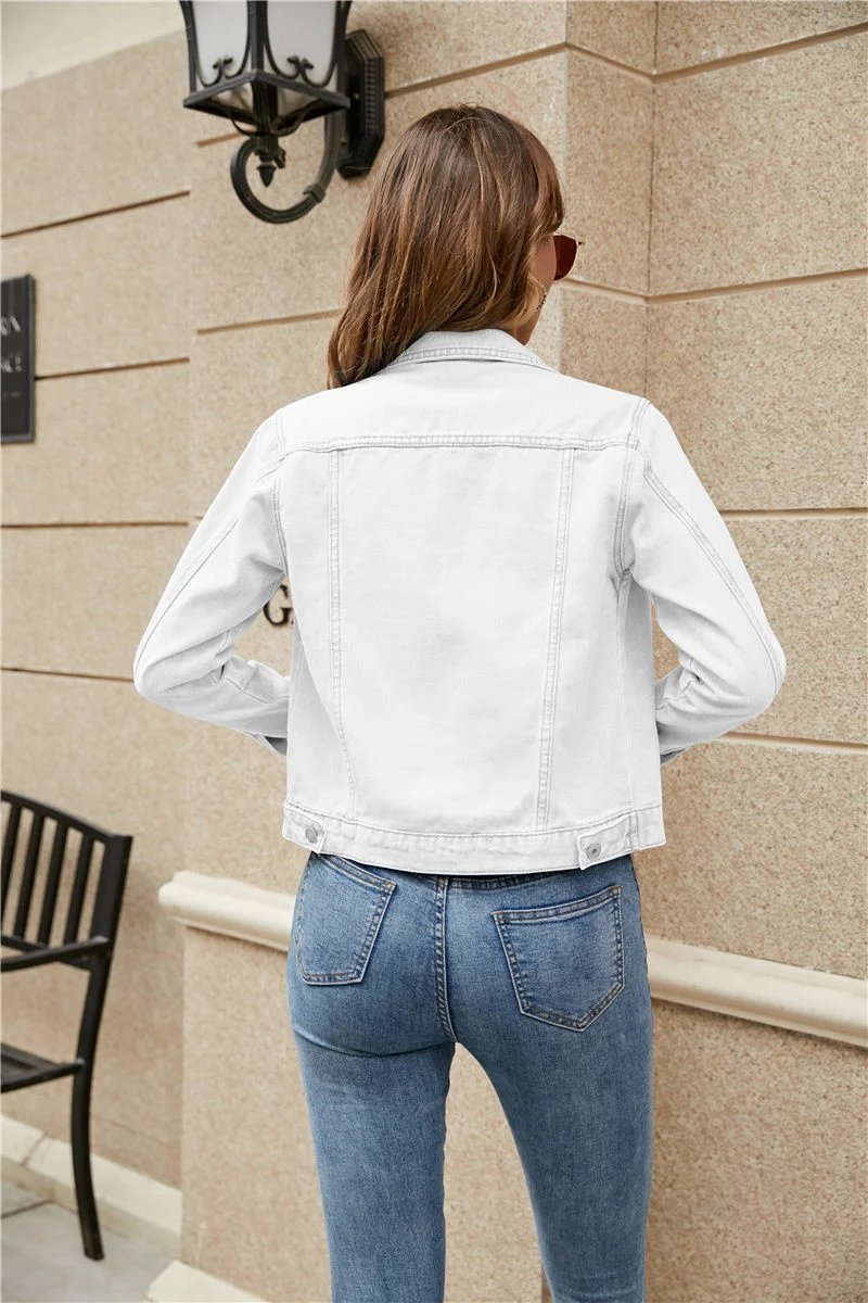2023 Women Short Denim Jackets Fashion Female Casual Long Sleeve Lapel Solid Button Pocket Slim Jean Jacket Fall Winter Coat