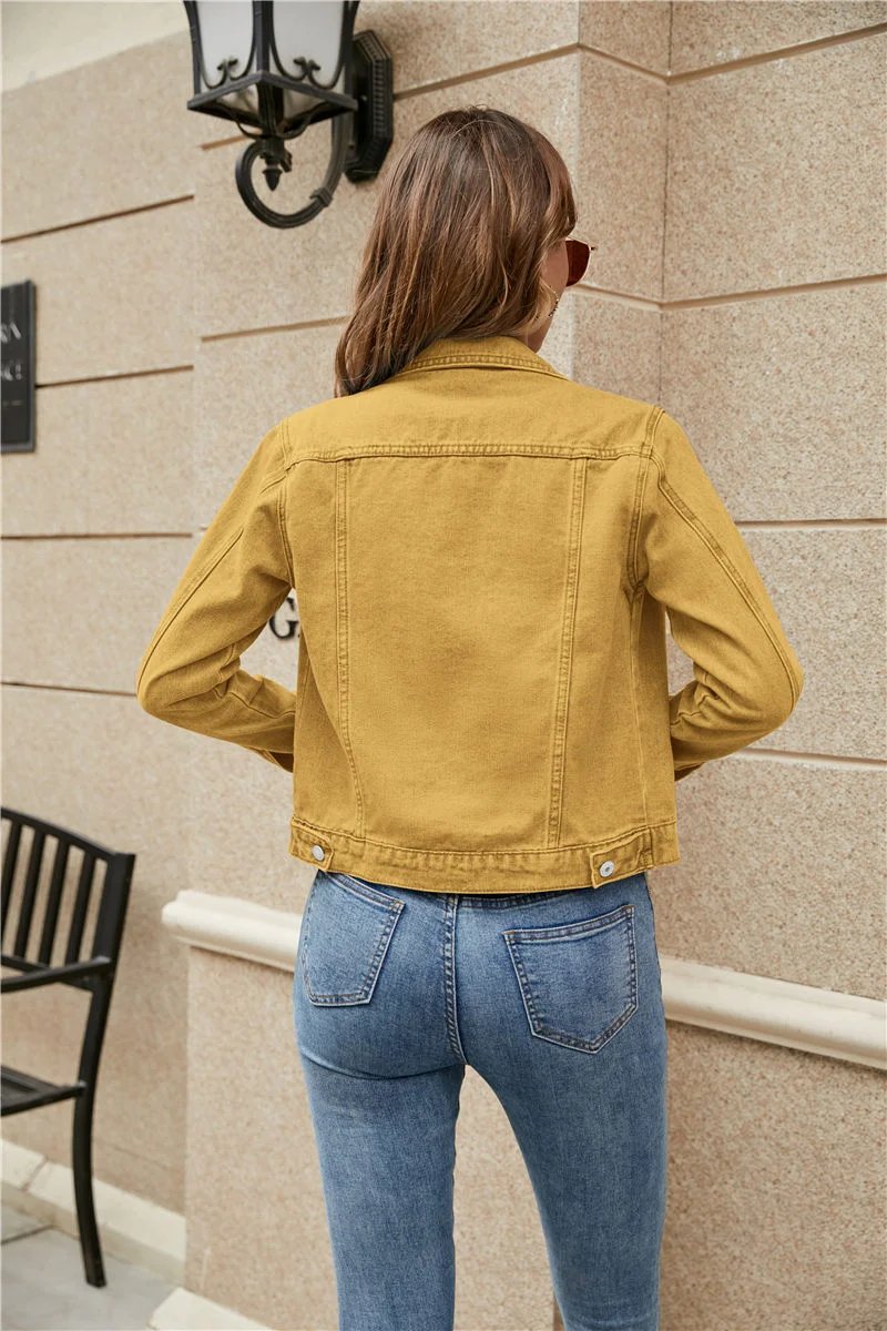 2023 Women Short Denim Jackets Fashion Female Casual Long Sleeve Lapel Solid Button Pocket Slim Jean Jacket Fall Winter Coat