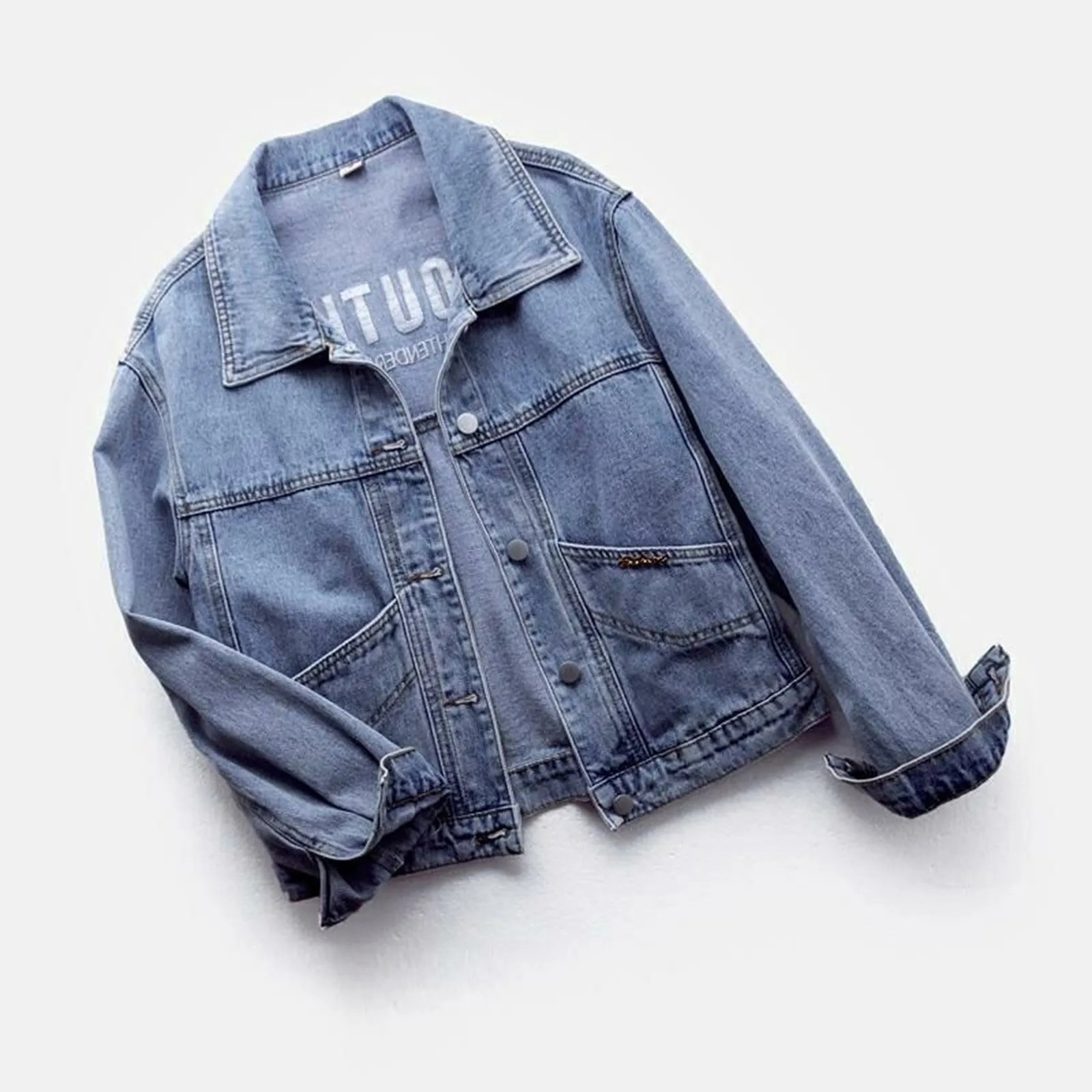 Turn-down Jackets Collar Loose Denim Jacket Women Spring And Autumn Single Breasted Female Outwear Casual Jean Coats Jackets