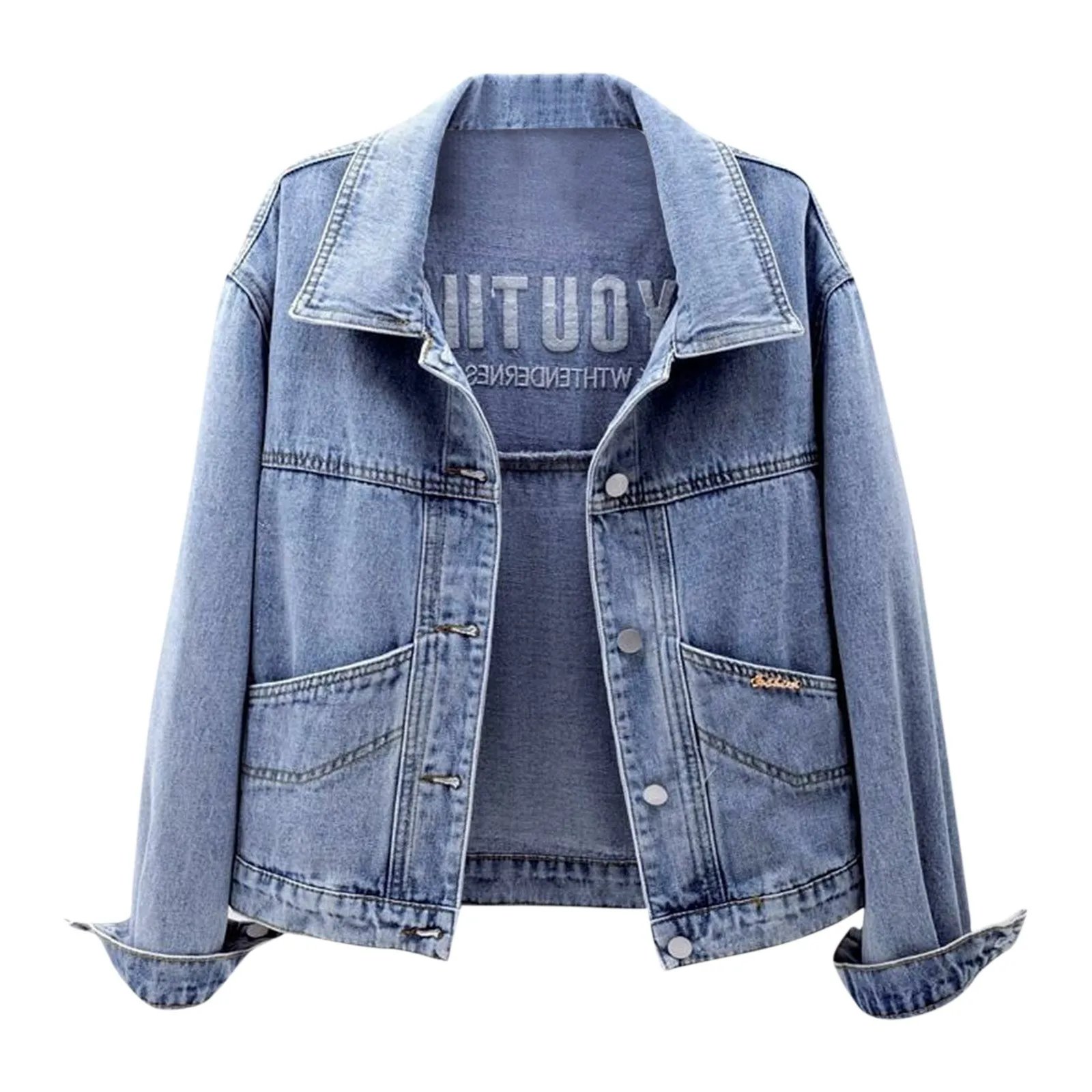 Turn-down Jackets Collar Loose Denim Jacket Women Spring And Autumn Single Breasted Female Outwear Casual Jean Coats Jackets