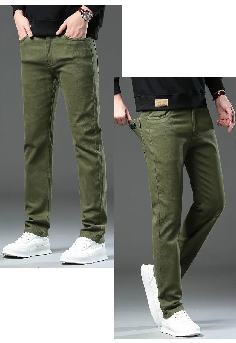 New Classic Style Autumn Men's Slim Jeans High Quality Business Casual Stretch Denim Pants Brown Black Green Male Brand Trousers New Classic Style Autumn Men's Slim Jeans High Quality Business Casual Stretch Denim Pants Brown Black Green Male Brand Trousers