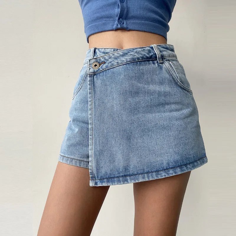 Irregular Denim Skirt for Women Slim High-waisted A-line Jeans Skirt Shorts Fashion Vintage Streetwear Y2k Clothing Female