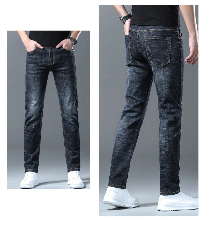 2024 Summer Men's High Quality Thin Blue Slim Jeans Classic Style Business Straight Stretch Denim Pants Male Brand Trousers