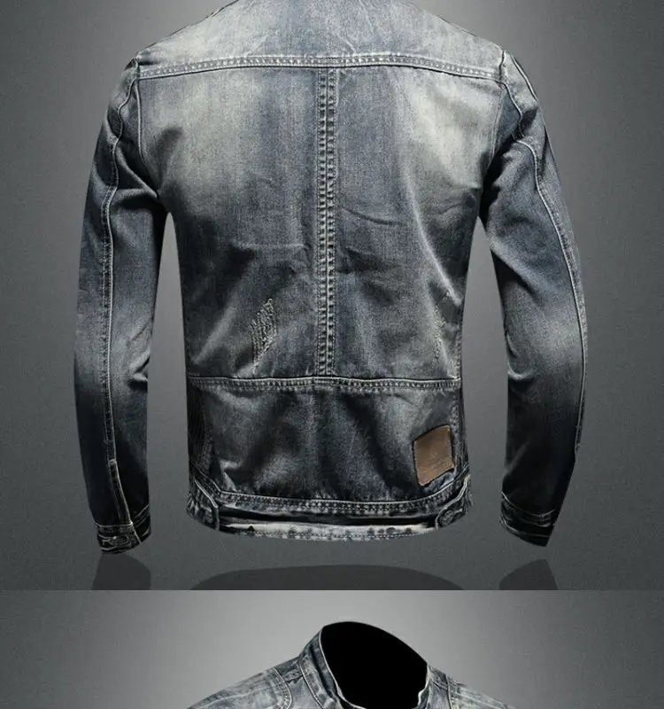 2023 new men's denim jacket trendy retro fashion casual stand-up collar zipper jacket handsome riding biker clothing denim tops