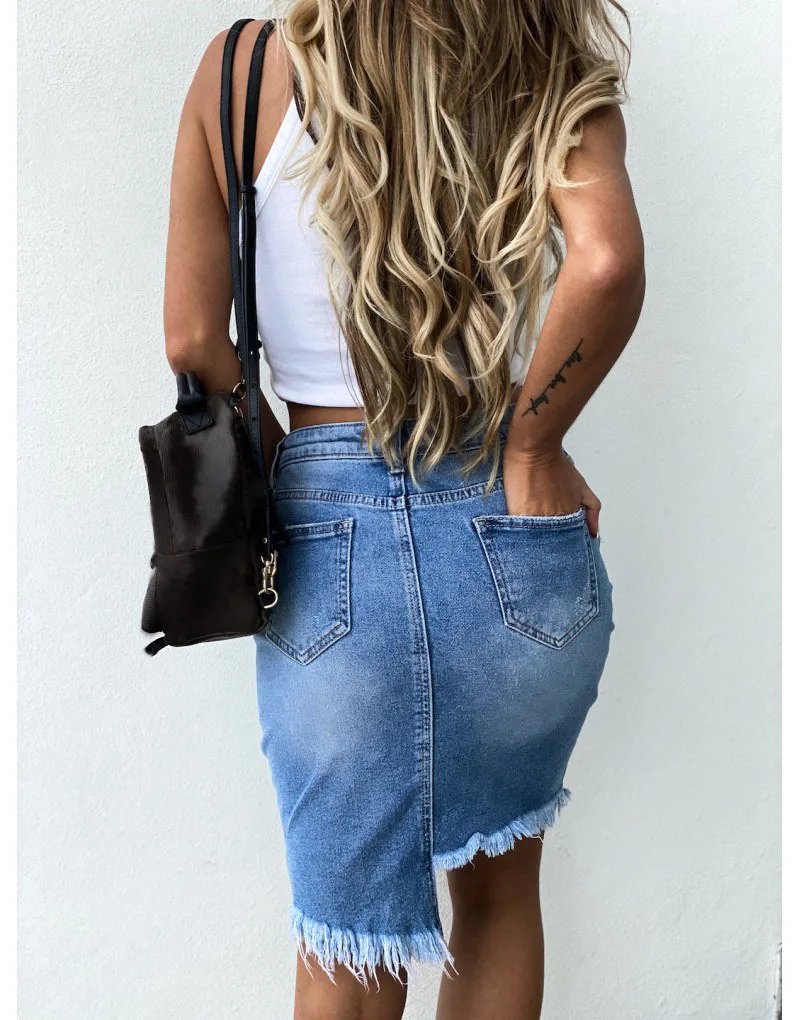 2022 Summer New Ripped Irregular Denim Skirts For Women Fashion Street Hipster Pack Hip Mini Jeans Skirts S-2XL Drop Shipping
