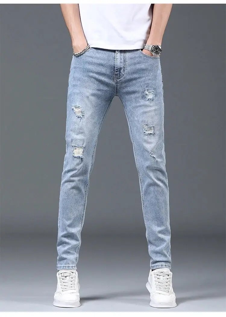 Luxury Summer Designer Korean Classic Streetwear Cowboy Pants for Men Fashionable and Comfortable Boyfriend Skinny Jeans Men