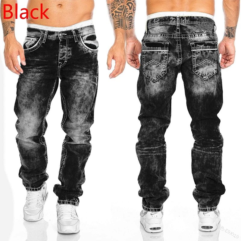 Mens Jeans Brands Straight Stretch Slim Jean Homme Pantalones Hombre Casual Pants Denim Trousers Baggy Jeans Black Blue