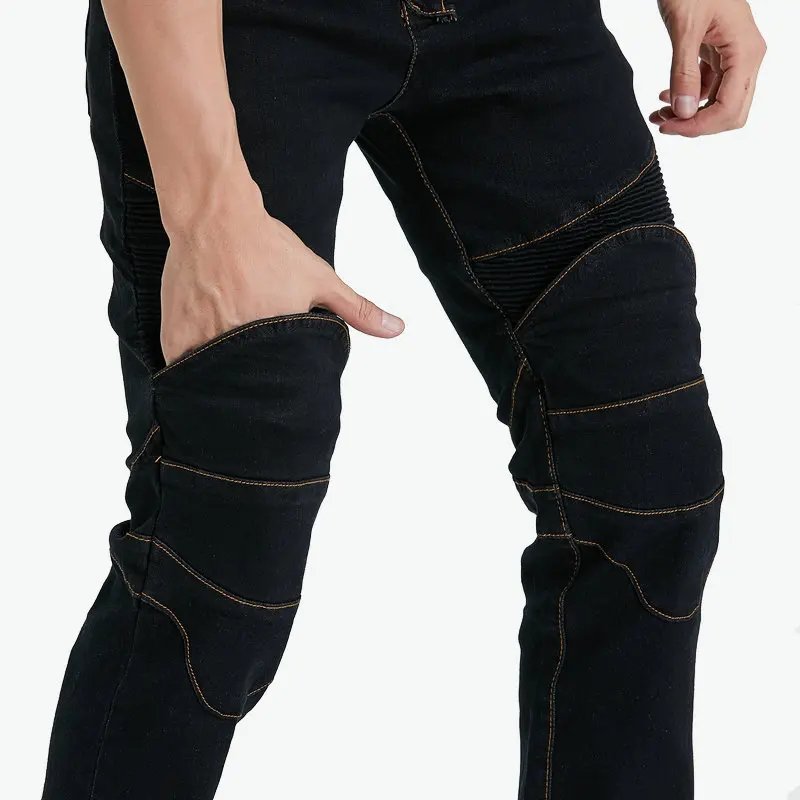 Mens Black Biker Jeans Motocycle Denim Pants Male Stretch Original Trousers Off-road Pants Protection Clothing 4xl Plus Size