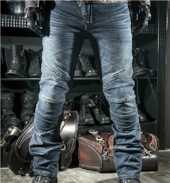 Mens Black Biker Jeans Motocycle Denim Pants Male Stretch Original Trousers Off-road Pants Protection Clothing 4xl Plus Size