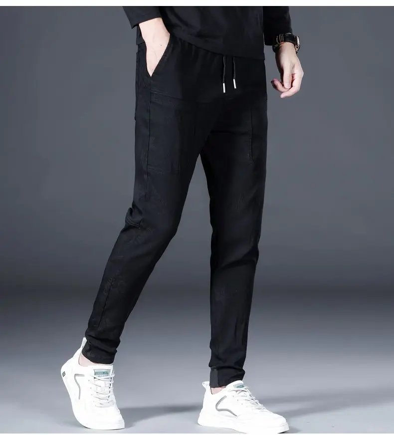 Koreon Fashion Men Casual Jeans Streetwear Male New Straight Pants Spring Summer Elastic Waist Big Size Vintage Denim Trousers