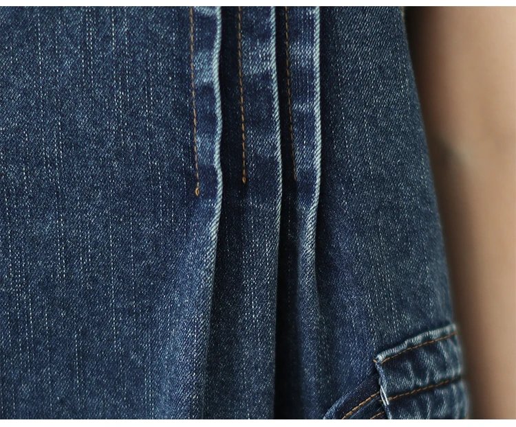 Oversized Women's Dress 2023 Spring/summer Long Dress Vintage Loose Pocket Slim Denim Strap Dress Long Swing Dress