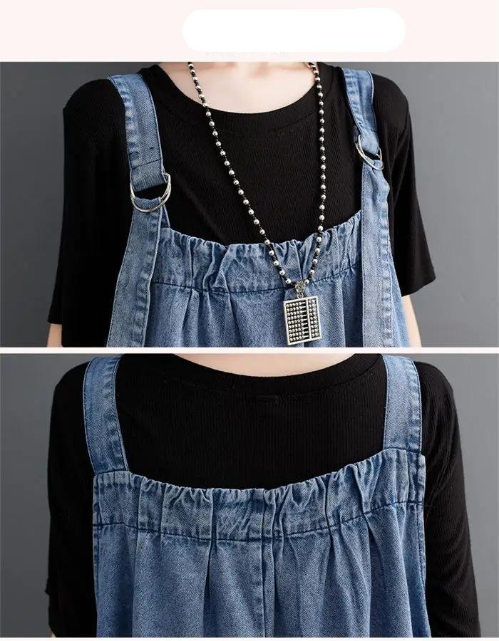 2023 Spring Summer Women Denim Suspender Long Skirt Loose Casual Punk Vintage Style Cargo Female Popular Large Swing Dress Z691