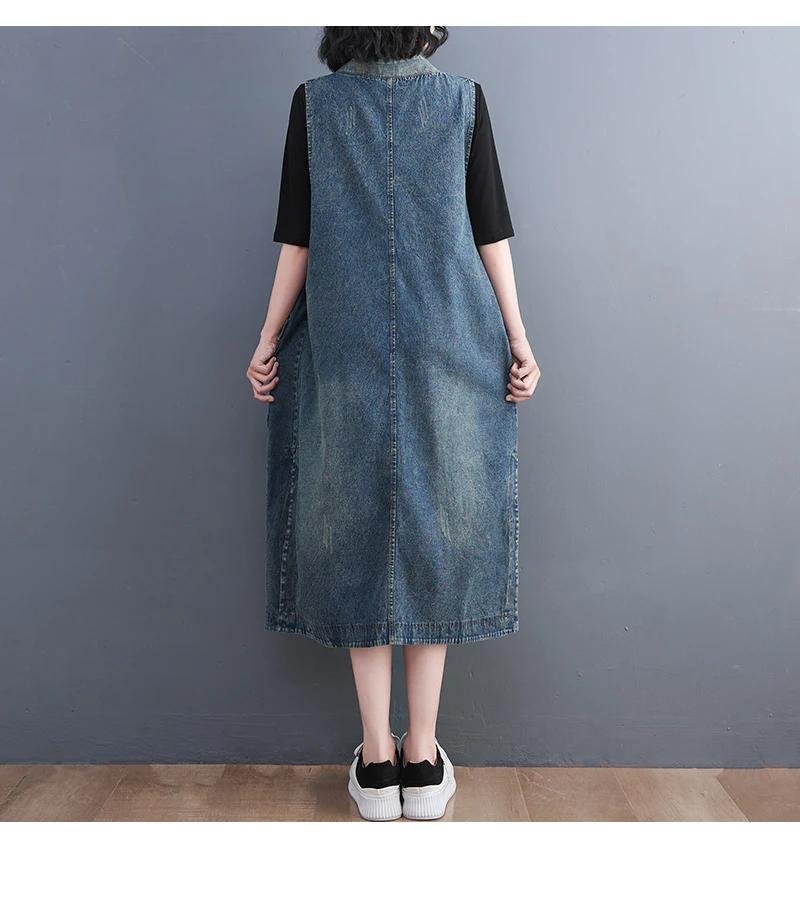 Oversized Summer Fashion Vintage Loose Sleeveless Denim Dress Korea New Ladies Casual Big Size Lace Up Blue Denim Vest Dress