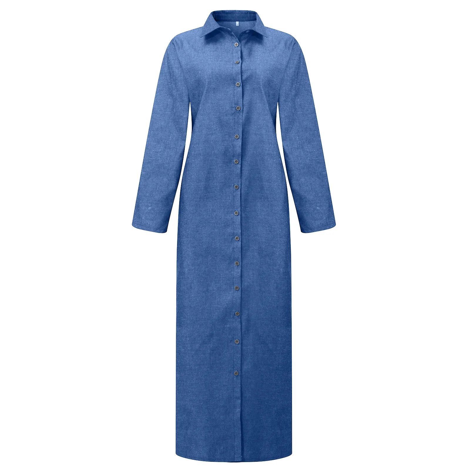 Fashion Denim Dress Women Large Size Long Sleeve Lapel Maxi Shirt Dress Simple Stylish Single Breasted Pockets Long Dress
