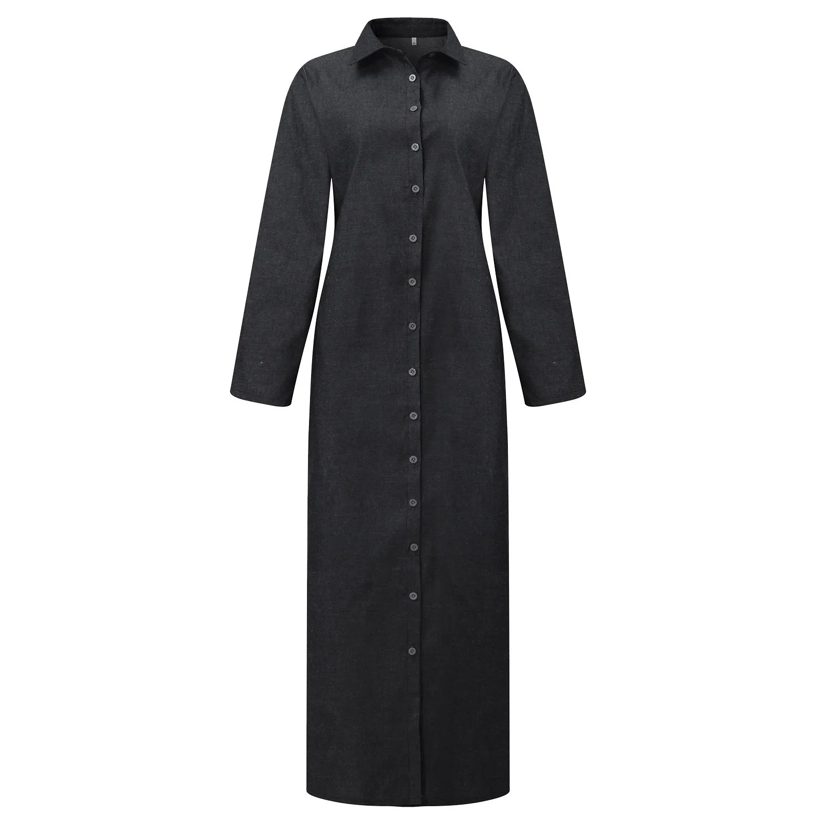 Fashion Denim Dress Women Large Size Long Sleeve Lapel Maxi Shirt Dress Simple Stylish Single Breasted Pockets Long Dress