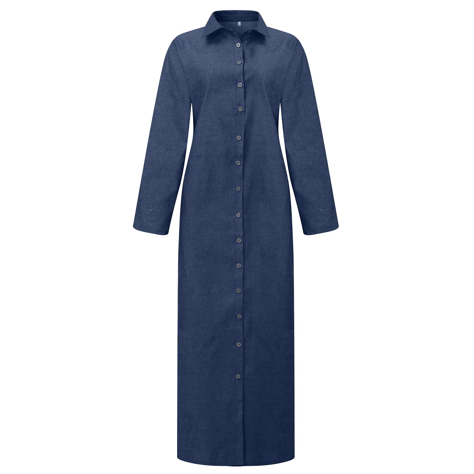 Fashion Denim Dress Women Large Size Long Sleeve Lapel Maxi Shirt Dress Simple Stylish Single Breasted Pockets Long Dress
