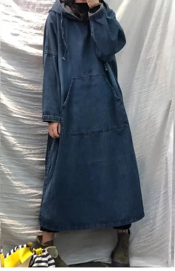 Spring Autumn New Women Long-sleeved Denim Dress Female Button Pocket Vintage Casual Baggy Ladies Streetwear Robe