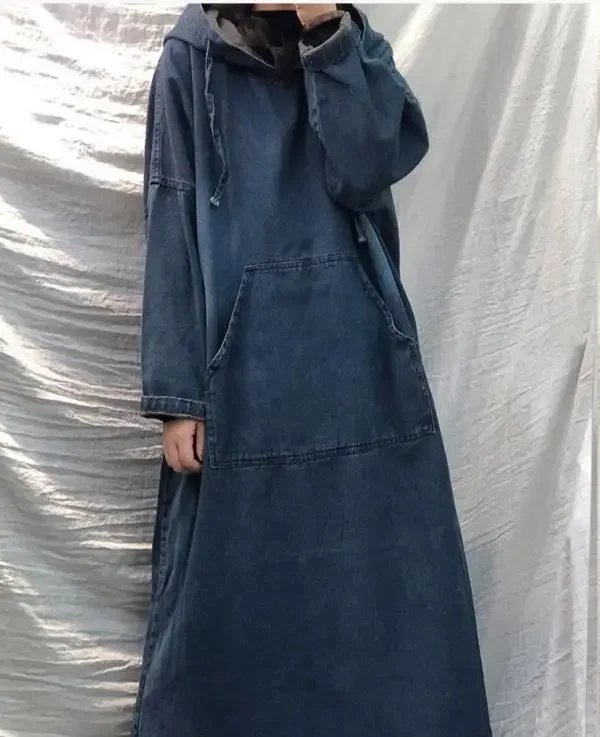 Spring Autumn New Women Long-sleeved Denim Dress Female Button Pocket Vintage Casual Baggy Ladies Streetwear Robe