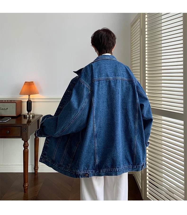 Plus Size 5XL-M Black Denim Jacket Mens Turn Down Collar Jeans Coats Multi-pockets Overalls Streetwear Loose Casual Men Clothing