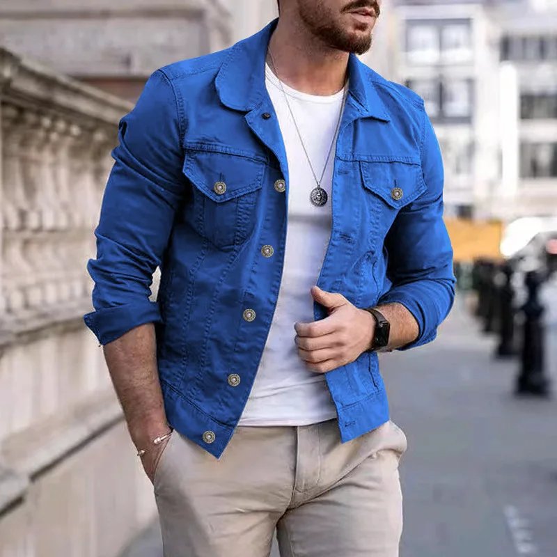 Fashion Men Jean Jacket Outerwear Casual Slim-fit Coat with Pocket Button Design Cargo Jacket Streetswear Autumn Tops Clothing