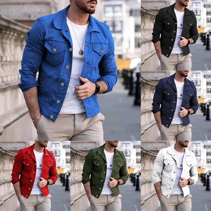 Fashion Men Jean Jacket Outerwear Casual Slim-fit Coat with Pocket Button Design Cargo Jacket Streetswear Autumn Tops Clothing