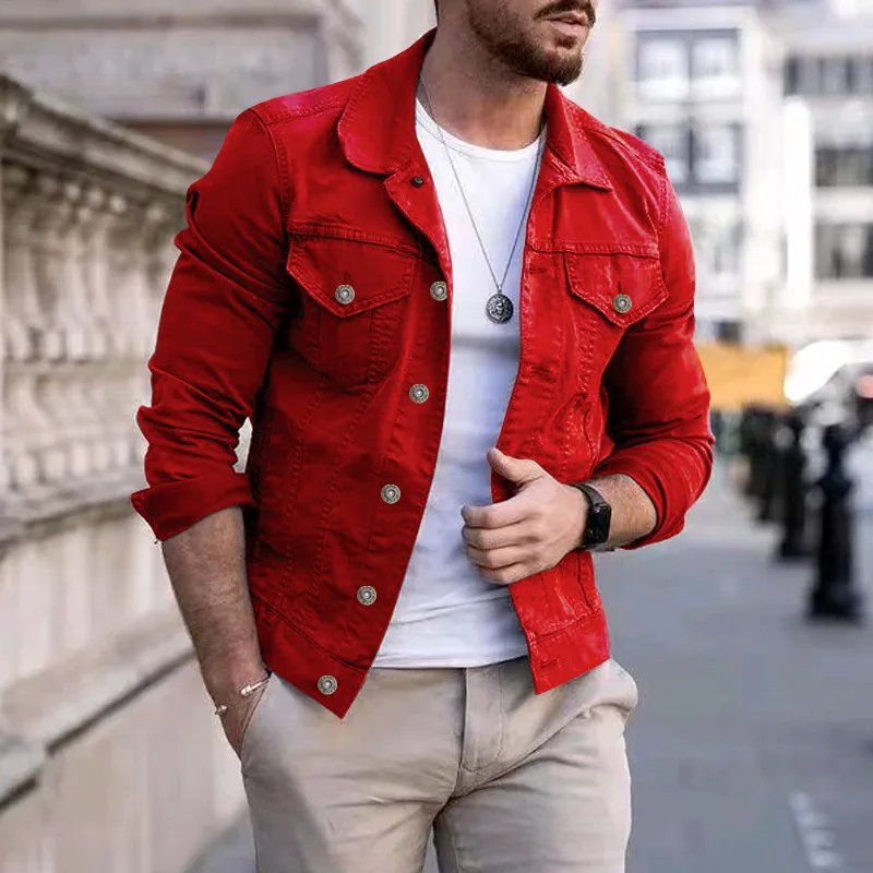 Fashion Men Jean Jacket Outerwear Casual Slim-fit Coat with Pocket Button Design Cargo Jacket Streetswear Autumn Tops Clothing