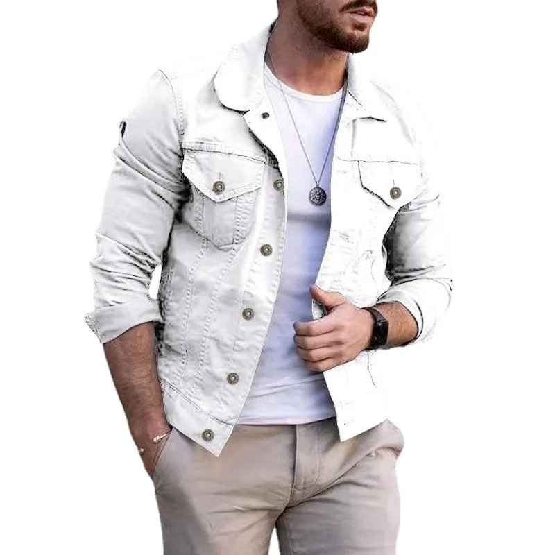 Fashion Men Jean Jacket Outerwear Casual Slim-fit Coat with Pocket Button Design Cargo Jacket Streetswear Autumn Tops Clothing