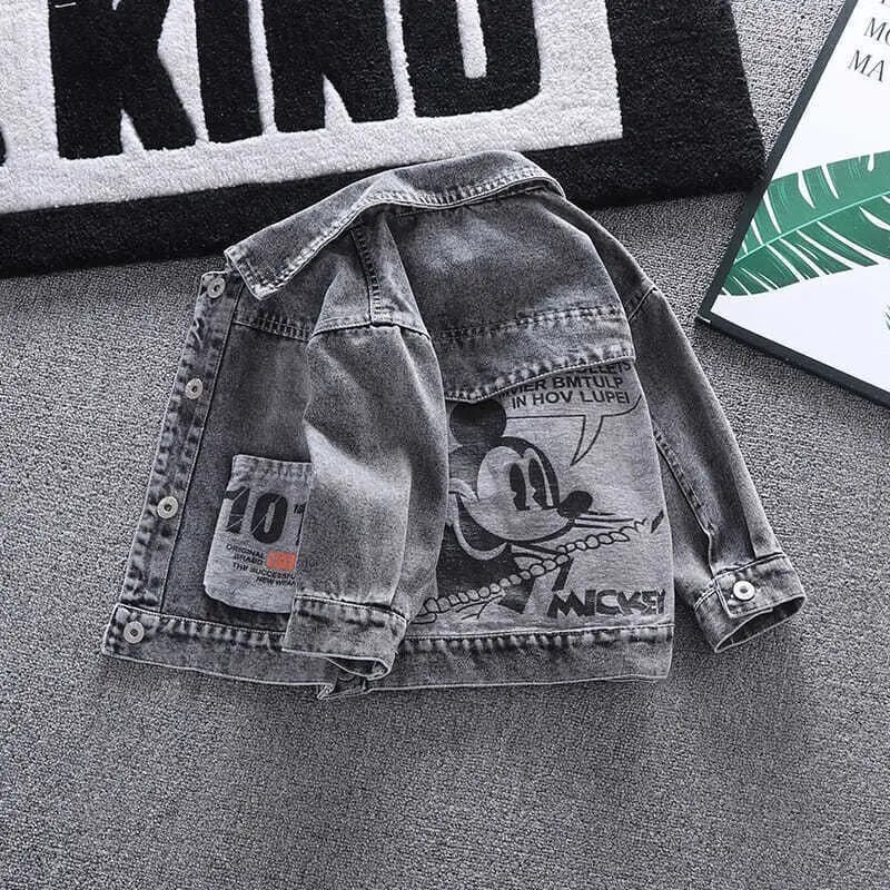 Mickey Denim Jacket For Boys Fashion Coats Children Clothing Autumn Baby Girls Clothes Outerwear Cartoon Jean Jackets Coat