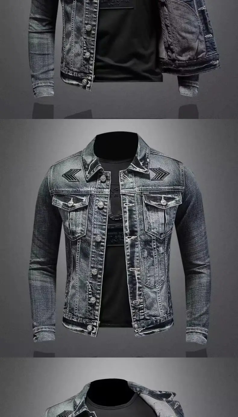 Men's Vintage Denim Jacket High Street Trend Loose Street Riding Biker Clothing Handsome Casual Buttoned Lapel Men's Clothing