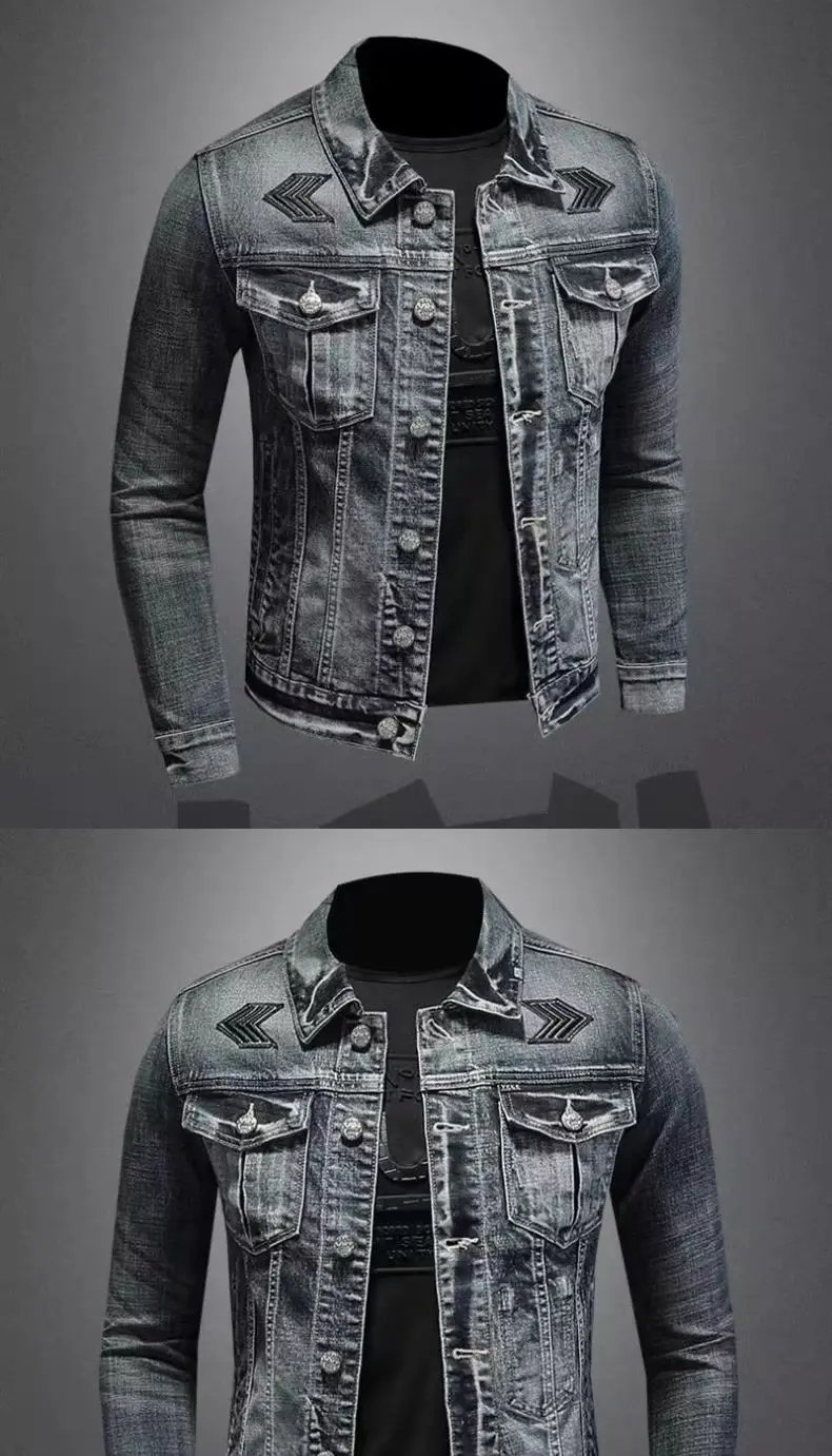 Men's Vintage Denim Jacket High Street Trend Loose Street Riding Biker Clothing Handsome Casual Buttoned Lapel Men's Clothing