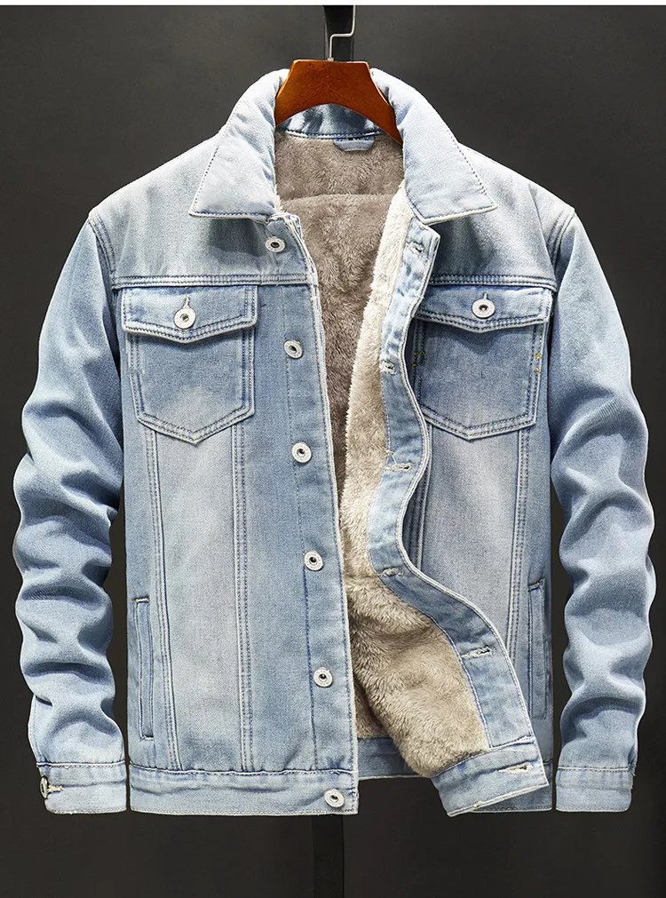 Warm Fleece Denim Jacket Winter Men Jacket Fashion MensJean Jackets Outwear Male Cowboy Top Coat Plus Size 5XL