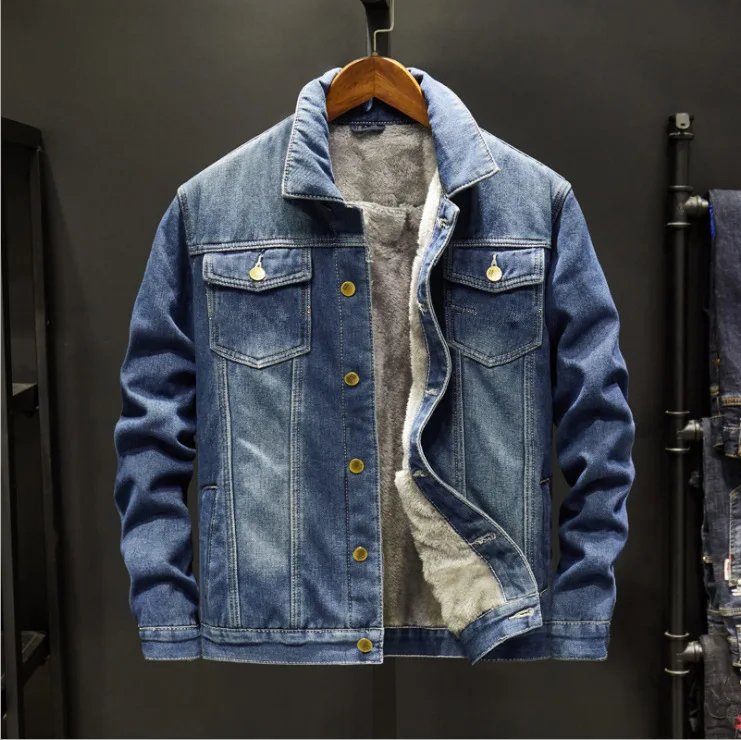 Warm Fleece Denim Jacket Winter Men Jacket Fashion MensJean Jackets Outwear Male Cowboy Top Coat Plus Size 5XL