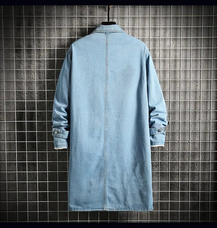 2023 Spring Men Denim Jacket Men Loose Mid-Length Denim Casual Coat Male Turn-Down Collar Trenchcoat Korean Fashion Outerwear