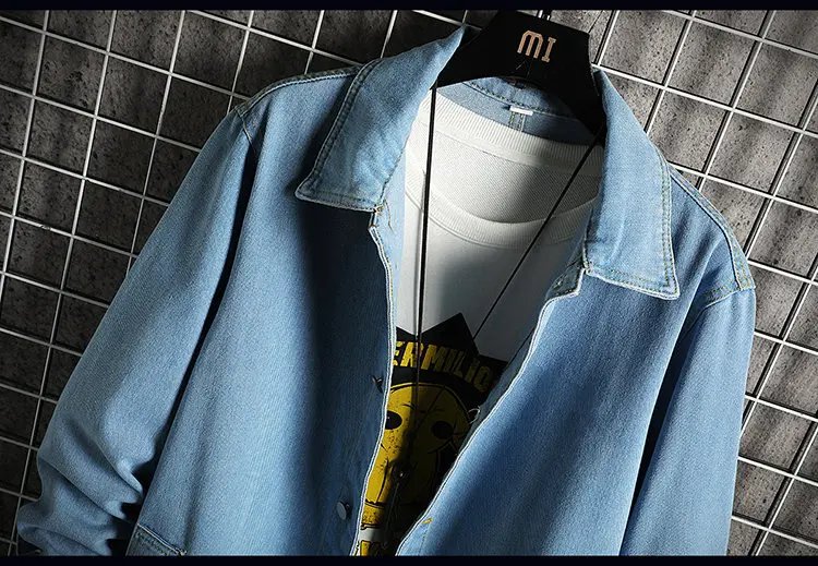 2023 Spring Men Denim Jacket Men Loose Mid-Length Denim Casual Coat Male Turn-Down Collar Trenchcoat Korean Fashion Outerwear