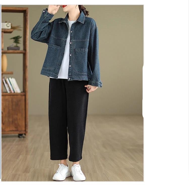 Women Casual Denim Jackets New Arrival 2023 Autumn Vintage Style Turn-down Collar Loose Female Long Sleeve Jeans Coats B3064