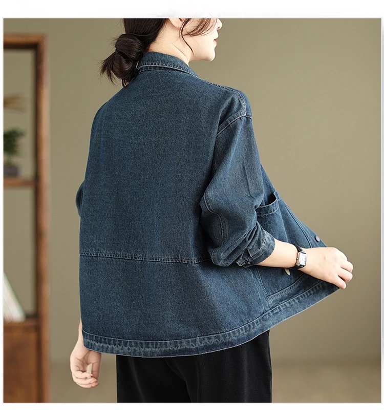 Women Casual Denim Jackets New Arrival 2023 Autumn Vintage Style Turn-down Collar Loose Female Long Sleeve Jeans Coats B3064